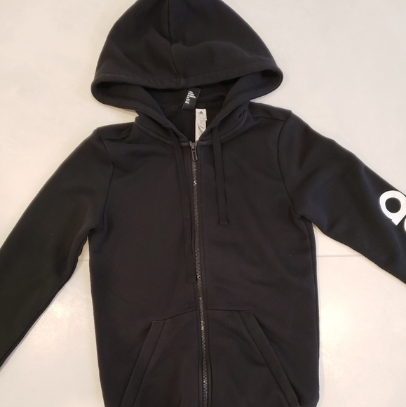 Adidas Women's Essential Linear Hoodie Track Jacket Black - Picture 2 of 5